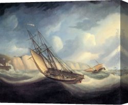 South Canvas Paintings - The Rapid Schooner and Deal Lugger off the South Foreland by Thomas Buttersworth