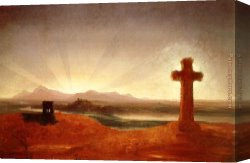 Cross in The Wilderness Canvas Paintings - Cross at Sunset by Thomas Cole
