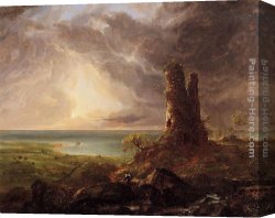The Piazzetta, Looking Toward The Clock Tower Canvas Paintings - Romantic Landscape with Ruined Tower by Thomas Cole
