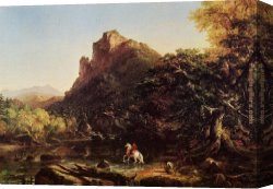 Mountain Canvas Paintings - The Mountain Ford by Thomas Cole