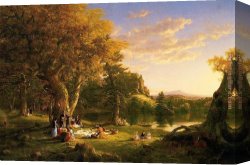 A Picnic on The Riverbank Canvas Paintings - The Picnic by Thomas Cole
