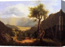 Highland Cattle Grazing by a Mountain Stream Canvas Paintings - View in the White Mountains by Thomas Cole