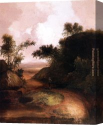 A Wooded Landscape with a Figure Crossing a Bridge Over a Stream Canvas Paintings - Landscape with Figure by Thomas Doughty