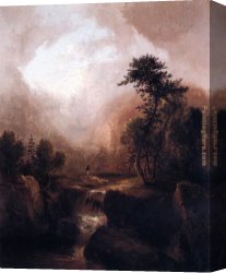 Waterfall Canvas Paintings - Landscape with Waterfall by Thomas Doughty