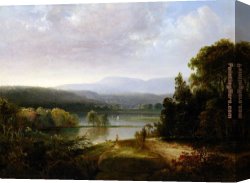 Hunters Canvas Paintings - River View with Hunters and Dogs by Thomas Doughty