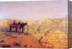 Cowboy Singing Canvas Paintings - Cowboys in the Badlands by Thomas Eakins