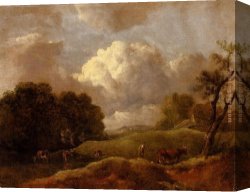 Thomas Gainsborough Canvas Paintings - An Extensive Landscape With Cattle And A Drover by Thomas Gainsborough