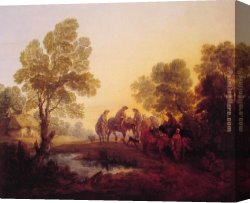 Evening on a Parisian Boulevard Canvas Paintings - Evening Landscape Peasants and Mounted Figures by Thomas Gainsborough