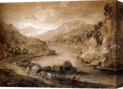 Figure Classic Canvas Paintings - Mountainous Landscape With Cart And Figures by Thomas Gainsborough