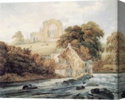 Abbey Canvas Paintings - Egglestone Abbey, Co.Durham by Thomas Girtin