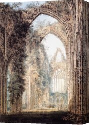 Interior Canvas Paintings - Interior of Tintern Abbey looking toward the West Window by Thomas Girtin