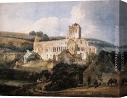 Abbey Canvas Paintings - Jedburgh Abbey from the South-East by Thomas Girtin