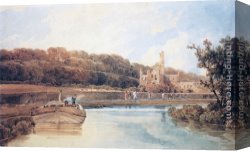 Abbey Canvas Paintings - Kirkstall Abbey, Yorkshire Evening by Thomas Girtin