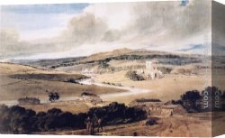 Abbey Canvas Paintings - Kirkstall Abbey, Yorkshire, from Kirkstall Hill by Thomas Girtin