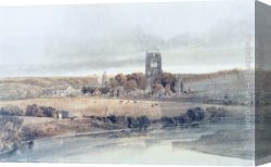 Abbey Canvas Paintings - Kirkstall Abbey, Yorkshire, from the Bridge; Morning by Thomas Girtin
