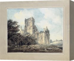Abbey Canvas Paintings - Kirkstall Abbey, Yorkshire, from the South-East (after James Moore) by Thomas Girtin