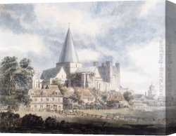 North Canvas Paintings - Rochester Cathedral and Castle, from the North-East by Thomas Girtin
