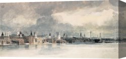 London Canvas Paintings - Study for the Eidometropolis the Thames from Queenhithe to London Bridge by Thomas Girtin