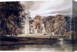 Abbey Canvas Paintings - The East End of Bolton Abbey, from across the River Wharfe by Thomas Girtin