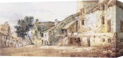 France Canvas Paintings - Village Scene in France by Thomas Girtin