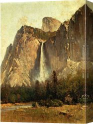 Yosemite Canvas Paintings - Bridal Veil Falls - Yosemite Valley by Thomas Hill