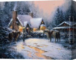 Christmas Canvas Paintings - A Christmas Welcome by Thomas Kinkade
