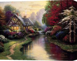 Evening on a Parisian Boulevard Canvas Paintings - A Quiet Evening by Thomas Kinkade