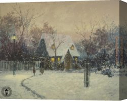 Early Winter in The Sierra Nevada Canvas Paintings - A Winter's Cottage by Thomas Kinkade