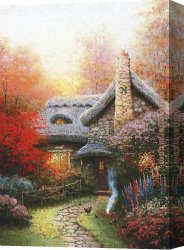 Gingerbread Cottage Canvas Paintings - Autumn at Ashley's Cottage by Thomas Kinkade