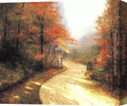 An English River in Autumn Canvas Paintings - Autumn Lane by Thomas Kinkade
