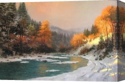 Kinkade Canvas Paintings - Autumn Snow by Thomas Kinkade