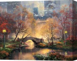 Fall Canvas Paintings - Central Park in the Fall by Thomas Kinkade