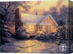 Christmas Canvas Paintings - Christmas Cottage by Thomas Kinkade