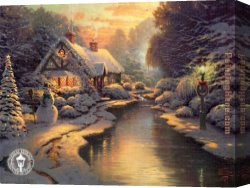 Evening on a Parisian Boulevard Canvas Paintings - Christmas Evening by Thomas Kinkade
