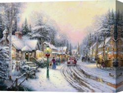 Village Canvas Paintings - Christmas Village by Thomas Kinkade