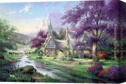 Gingerbread Cottage Canvas Paintings - Clocktower cottage by Thomas Kinkade