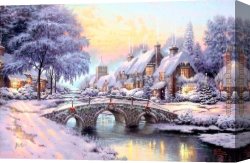 Christmas Canvas Paintings - Cobblestone Christmas by Thomas Kinkade
