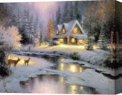 Gingerbread Cottage Canvas Paintings - Deer Creek Cottage by Thomas Kinkade
