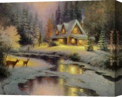 Gingerbread Cottage Canvas Paintings - deer creek cottage I by Thomas Kinkade