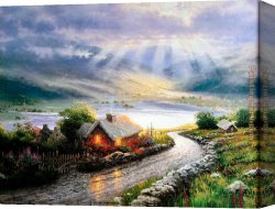 Gingerbread Cottage Canvas Paintings - Emerald Isle Cottage by Thomas Kinkade