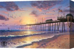 Kinkade Canvas Paintings - Footprints in the sand by Thomas Kinkade
