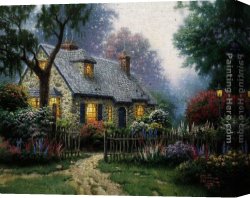 Gingerbread Cottage Canvas Paintings - Foxglove Cottage by Thomas Kinkade