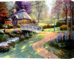 Gingerbread Cottage Canvas Paintings - Friendship Cottage by Thomas Kinkade