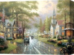 Evening on a Parisian Boulevard Canvas Paintings - HOMETOWN EVENING by Thomas Kinkade