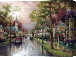 A Sunny Morning at Beaumont-le Roger Canvas Paintings - HOMETOWN MORNING by Thomas Kinkade