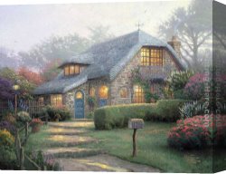 Gingerbread Cottage Canvas Paintings - Lilac Cottage by Thomas Kinkade