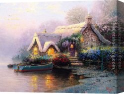 Gingerbread Cottage Canvas Paintings - Lochaven Cottage by Thomas Kinkade