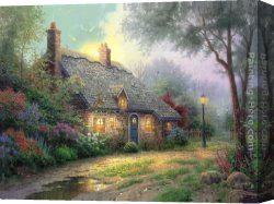 Gingerbread Cottage Canvas Paintings - Moonlight Cottage by Thomas Kinkade