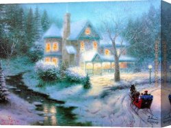 The Sledge Ride Canvas Paintings - Moonlit Sleigh Ride by Thomas Kinkade