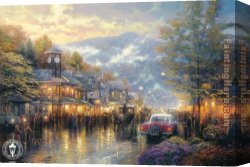 Highland Cattle Grazing by a Mountain Stream Canvas Paintings - Mountain Memories by Thomas Kinkade
